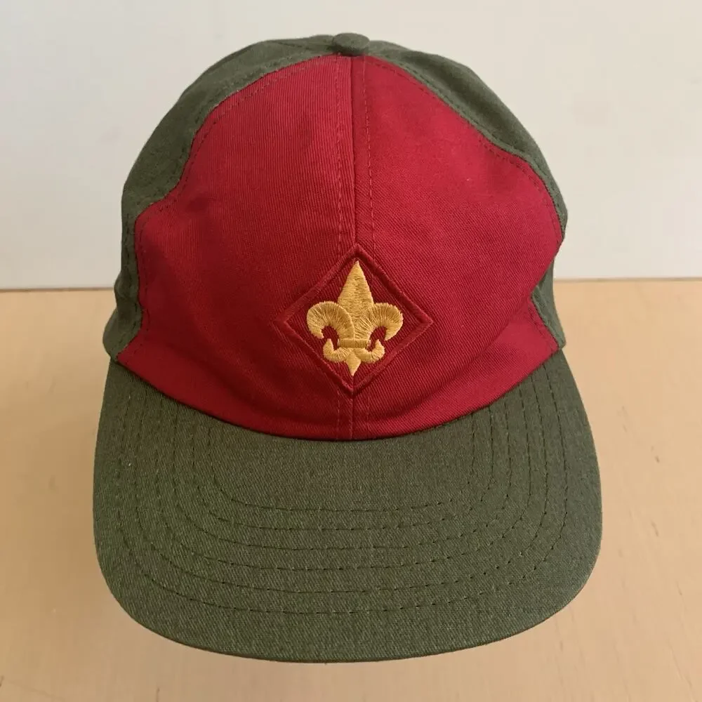 Boy Scout M/L Official Uniform Ball Cap Hat Green Red Adjustable Snapback USA